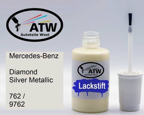 Mercedes-Benz, Diamond Silver Metallic, 762 / 9762: 20ml Lackstift, von ATW Autoteile West.